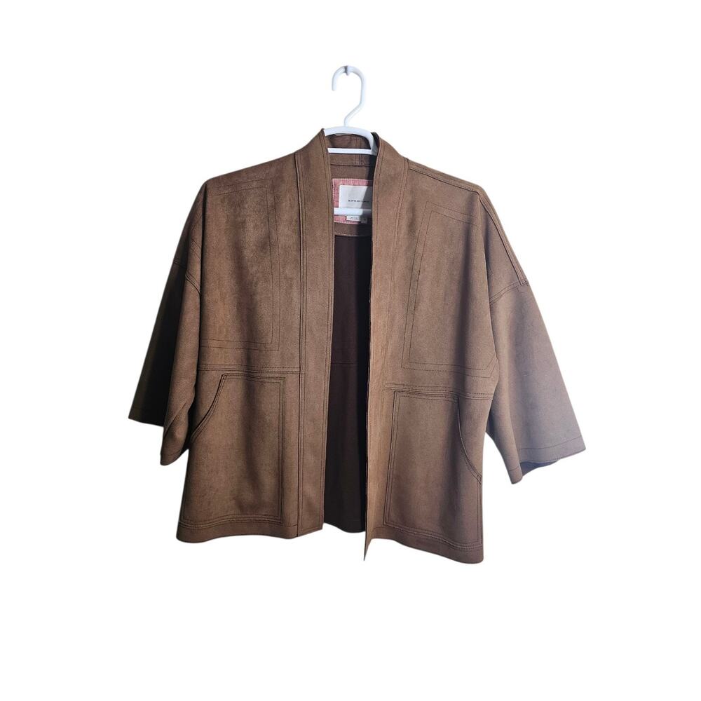 ANTHROPOLOGIE Micro Suede Bronze Open Front Kimono Relaxed Cardigan Jacket Sz M